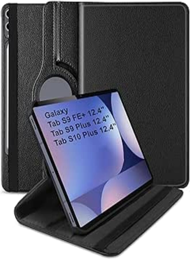 TGK 360 Rotatable Smart Flip Cover for Samsung Galaxy Tab S9 FE+/S9 Plus/S10+ 12.4 inch Case (Black)